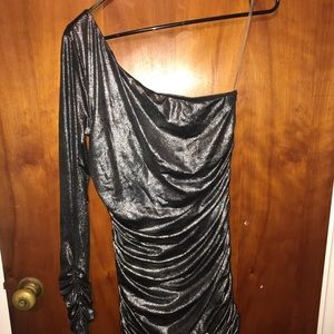 One Sleeve Ruched Mini Dress